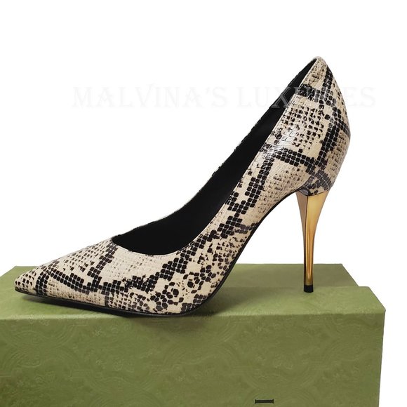 GUCCI SHOES PYTHON PRINT METAL 105mm HIGH HEEL PUMPS - Picture 12 of 14